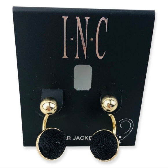 Inc Gold Tone And Black Ear Jacket Earrings - New - Picture 1 of 4